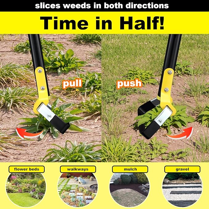 Garden Hoe for Weeding - Sharp Push Pull Blade,Stainless Steel Stirrup Weeder Hoe, 30-54 Inch Adjustable, Stand Up Loop Weed Hoe Tool for Women Seniors