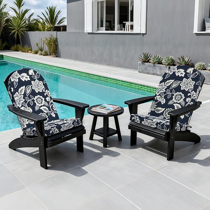 Outdoor Foam Adirondack Cushion, Water Repellent Foam Cushion for Adirondack Chairs Patio Furniture, 44 x 19 Inch, Elegant Vines Navy