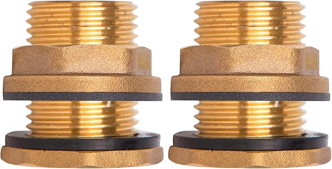 BBF020 LF Compliant Brass Bulkhead Tank Fitting (Double Female 1/2” NPT and Male 3/4" NH Garden Hose Threaded, 4 oz each) (2)