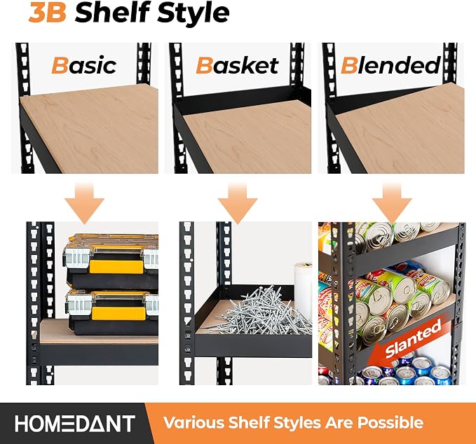 HOMEDANT Black 35.9" W 5 Tier Storage Shelves Garage Shelving Unit Metal