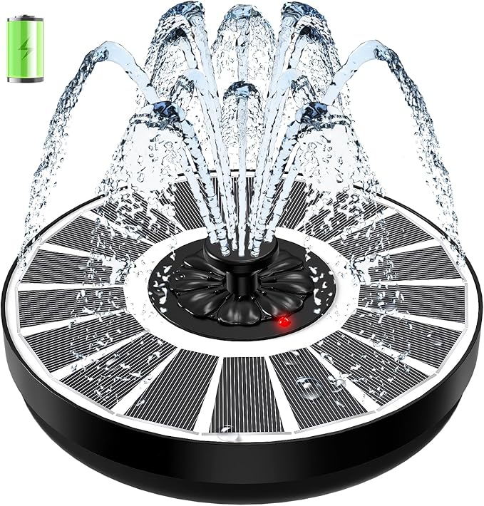 SZMP Solar Water Fountain Works in Cloudy Weather,Solar Fountain for Bird Bath 3.5W Faster Conversion Glass Solar Panel,Power Indicator Replaceable Nozzles,Built-in 2000mAh Battery(White Panel)