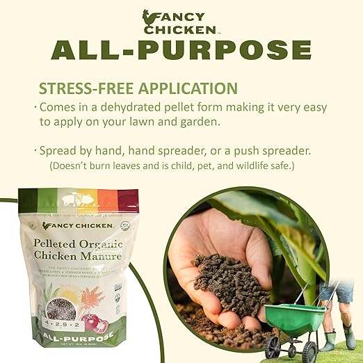 Fancy Chicken All-Purpose Manure - 15lbs Pelleted Dried Organic Chicken Manure | All-Natural Plant Food | Ideal for Vegetables Plants Fruits Trees Lawn Gardening & Farming | USDA Organic (2 Pack)