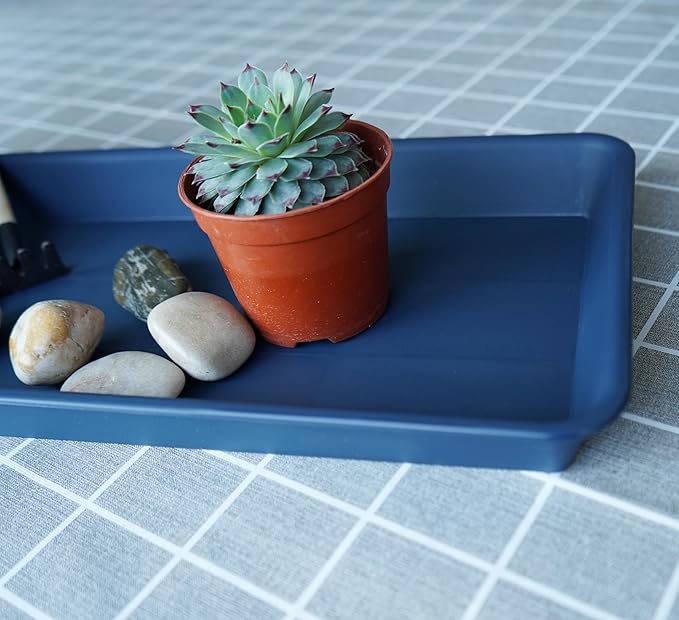 VUWEZ 2 Pack Plastic Plant Saucer, Rectangular 24 inch, Indoors Outdoor Plant Water Drip Tray for Flower Pot Planter, Windowsill Tray (8 X 24'', Blue)