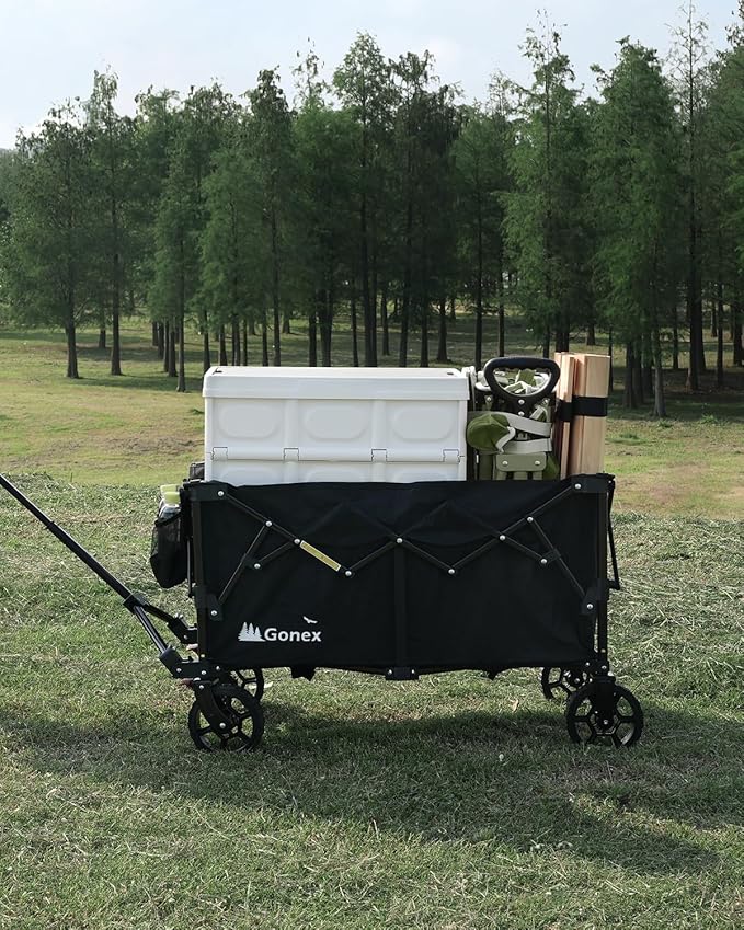 Gonex 220L Collapsible Foldable Wagon Cart with 360lbs Weight Capacity, 38''L Folding Utility Garden Cart with Detachable Wheels for Grocery Sports Shopping Camping - Black