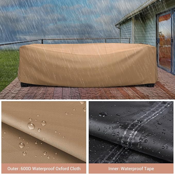 Mrrihand Heavy Duty Patio Furniture Covers, Outdoor Furniture Covers Waterproof Sectional Sofa Set , Patio Table and Chair Set Cover 128"L×83"W×28"H,Brown