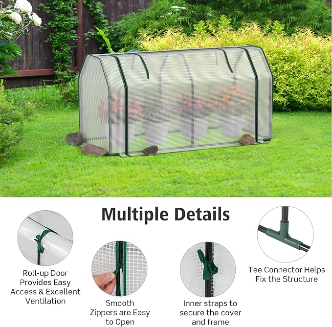 Giantex Mini Portable Greenhouse - for Raised Garden Bed, 47''x21.5''x24'' Outdoor Greenhouses with PE Cover, Roll-Up Zipper Door, Waterproof Plant Shelter for Garden Patio Lawn Vegetables & Flowers