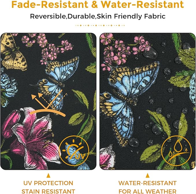 FUNHOME Outdoor Chair Cushions 18"x18"x2.5" Set of 2,Water Reistant Patio Chair Cushion with Zipper&Ties,18x18 Inch Square Seat Cushion for Garden Furniture Chairs(Butterfly Black)