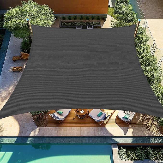 Shade&Beyond 10'x10' Sun Shade Sails Curved Canopy Rectangular Dark Grey 185GSM Shade Sail Permeable for Patio Deck Yard Backyard, (We Make Custom Size)