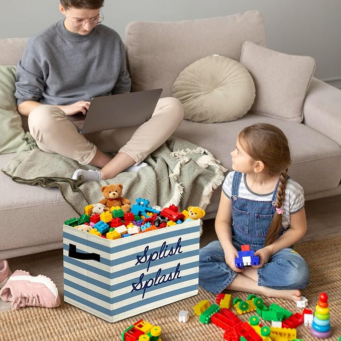 Boho Bath Time Affirmation Storage Bins Box with Handles Organizer Basket