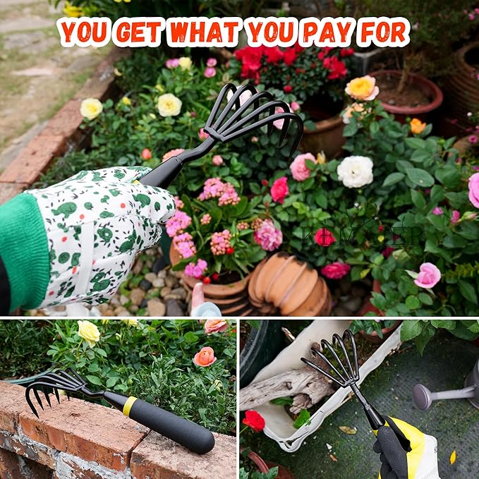 Kemaier Stainless Steel Hand Cultivator - Garden Rake: Great for Heavy - Duty Soil Loosening, Planting and Weed Removal