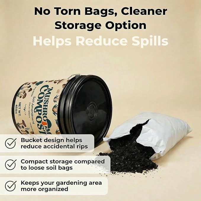Mushroom Soil Compost 12 lb Pail, Organic Nutrient-Rich Garden Soil Amendment for Vegetables, Flowers, Raised Beds, Lawn Care, Container Gardening and Planting Mix