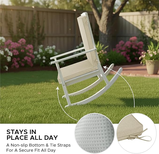Outdoor Chair Cushions 20x20, Water-Resistant & Fade-Resistant, Patio Furniture Lawn Dining Chair Seat Replacement with High Back, Ties Zipper, Removable Cover, Set of 4, Natural