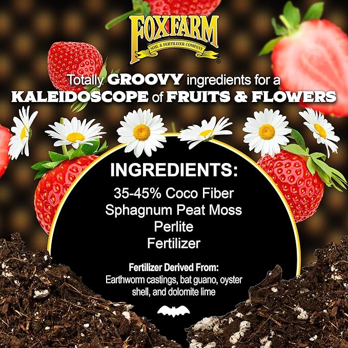 FoxFarm Strawberry Fields Fruiting & Flowering Potting Soil, 1.5cu ft (Pack of 4) - Designed to Pump Up Your Blooms, Fruits, and Berries - Made for the Fruiting and Flowering Stages of Plants