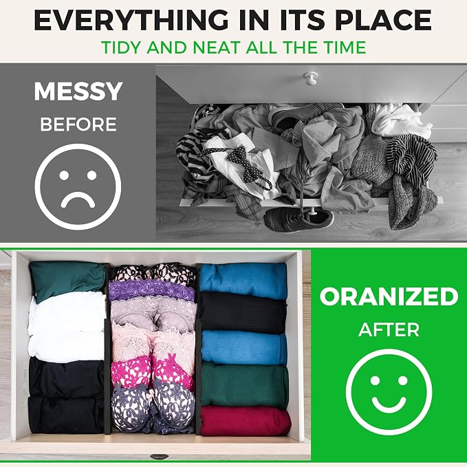 4 Pack Bamboo Drawer Dividers Organizer with Inserts 2.6'' High