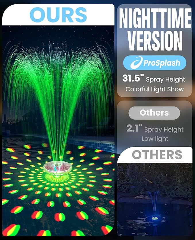2PKS Solar Pool Fountains with Light Show,2026 Upgraded Large Solar Pool Water Fountain Kit, Floating Pool Fountain for Above Ground Pool,Solar Floating Fountain Pumps for All Day Use