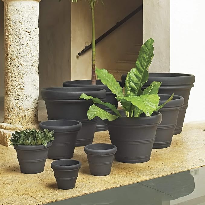 Crescent Garden Brunello Classic Rolled Rim Planter Pot, Indoor/Outdoor Weather-Safe Round Plant Pot, Premium Plastic Flowerpot for Houseplants, Herbs - 16''W (Rust)