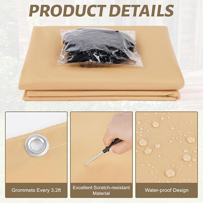 GNILLKO Sun Shade Cloth with Grommets, 8' x 10' Waterproof Pergola Shade Cover Canopy, Garden Shade Cloth for Patio, Outdoor, Garden, Backyard(Khaki)