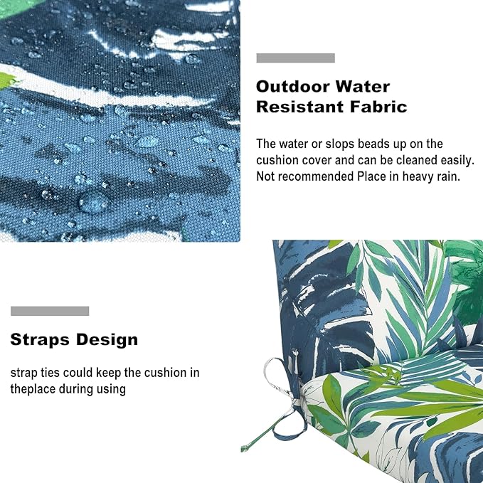 DYTXIII Outdoor High Back Chair Cushions Set of 2, 44"x22" Water Repellent Patio Seat Cushions with Elastic Sponge, All Weather Chair Pads for Rocking, Dining, Patio Furniture - Islamorada Blue Green