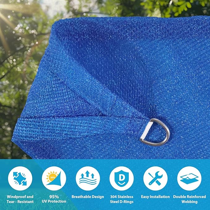Amagenix Sun Shade Sail 6X14 Curved Edge Outdoor Shade Canopy Blue Breathable 95% UV Block Shade Cloth for Patio Garden Backyard (We Make Custom Size)
