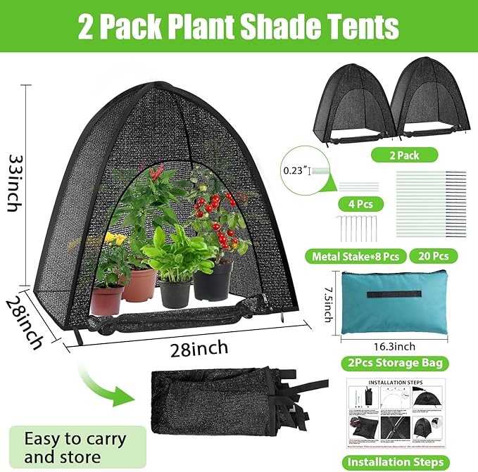 2 Pack Plant Shade Tent, Plant Shades for Outdoor Plants, UV Resisitant 50% Sunblock Shade for Plants Sun Protection, Plant Shade Cover for Flower Potted Plants (28x28x33Inch)