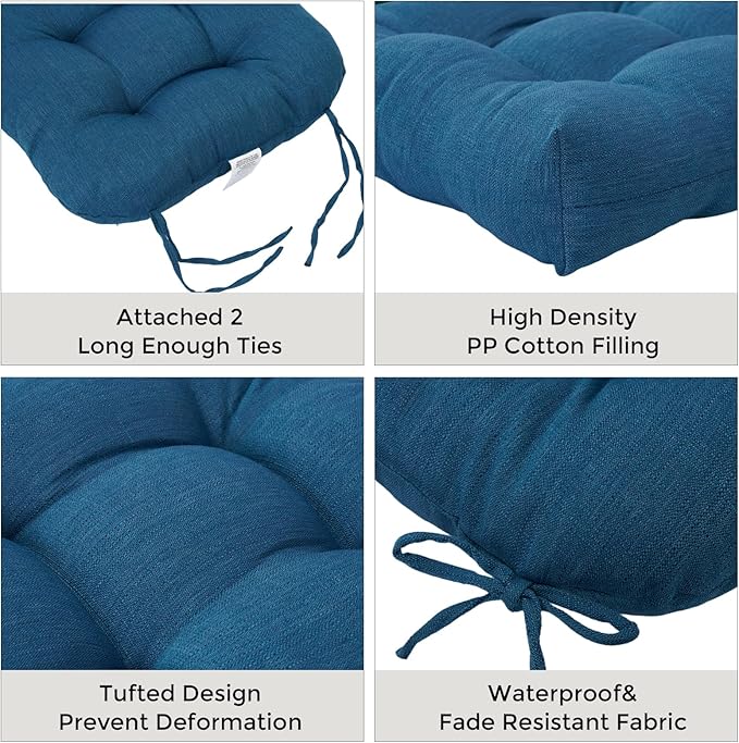 FUNHOME Outdoor Chair Cushions 19 x19 Inch,Water Resistant Tufted Seat Cushions 19",Reversible,Weather Resistant,Rounded Back Wicker Chair Cushion for Patio Garden Furniture(Light Blue)