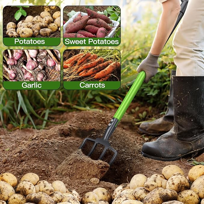 GARDENWORK Pitch Fork,Pitch Forks for Garden,45-Inch Gardening Fork with 4 Tines,Heavy Duty Digging Spading Fork for Compost,Manure,Mulch,Aeration,Steel Handle & Strengthen Fork Head