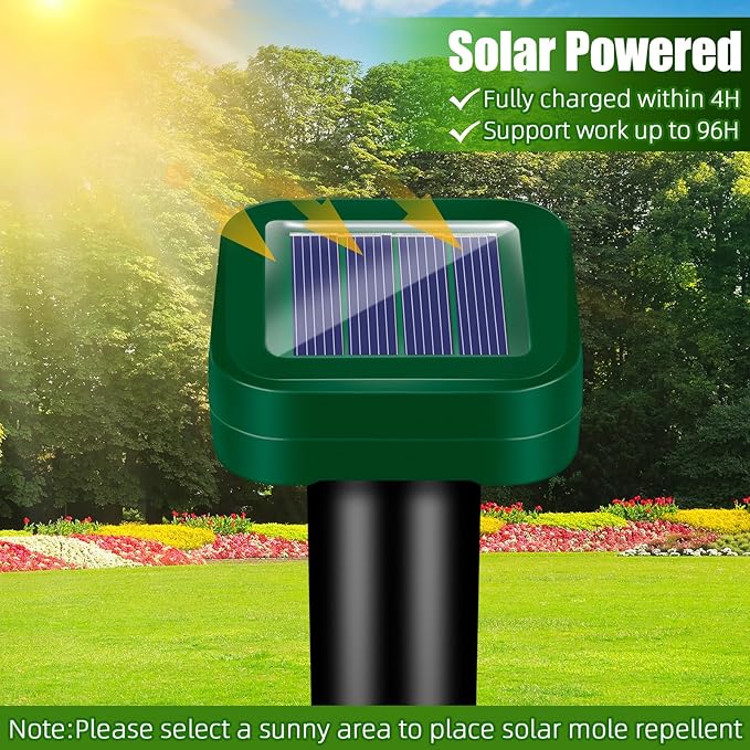 2026 Upgraded Mole Repellent Solar Powered Rodent Repellent Outdoor Ultrasonic Waterproof Pest Deterrent for Yard Lawn Garden Drives Away Rodent Voles Skunk Groundhogs Snake Chipmunks Raccoons 8 Pack