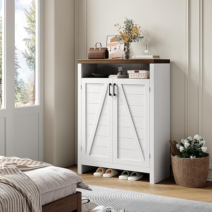 ONBRILL 6-Tier Shoe Cabinet with Doors,Farmhouse Shoe Storage Cabinet,White
