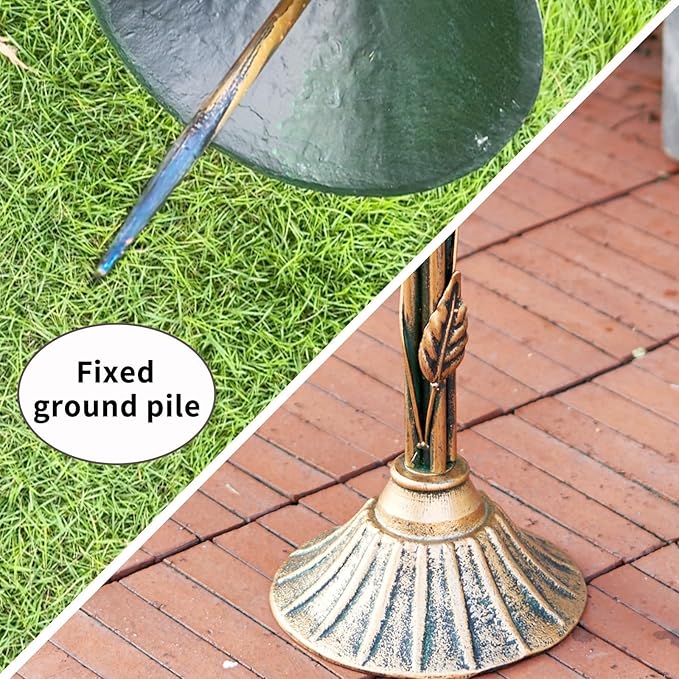 HOUYANG 33.5 "H Metal Bird Bath for Outside with 4-Bird Feeder & Cast Iron Base, BirdBaths for Outdoors,Garden Patio Decor for Yard