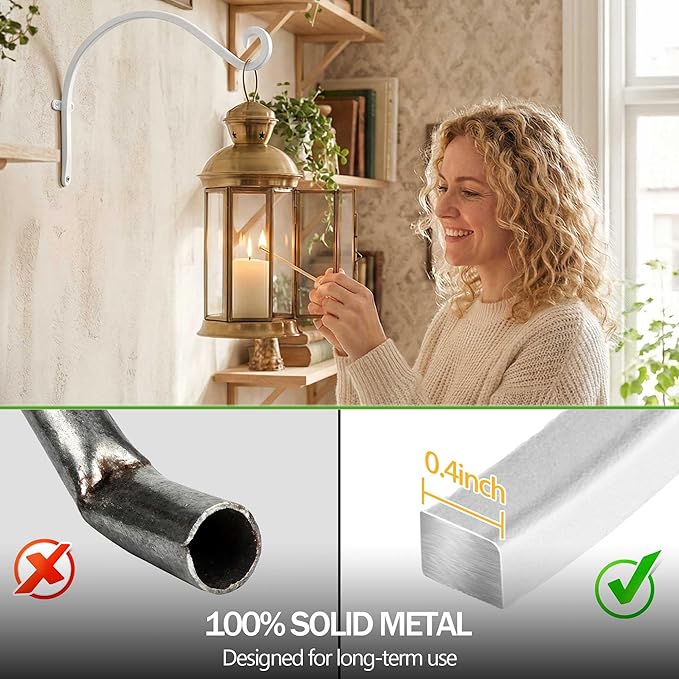 AJART Hanging Plant Bracket for Plant Hangers Outdoor (4 Pieces -12 inch) More Stable and Sturdy White Plant Hooks