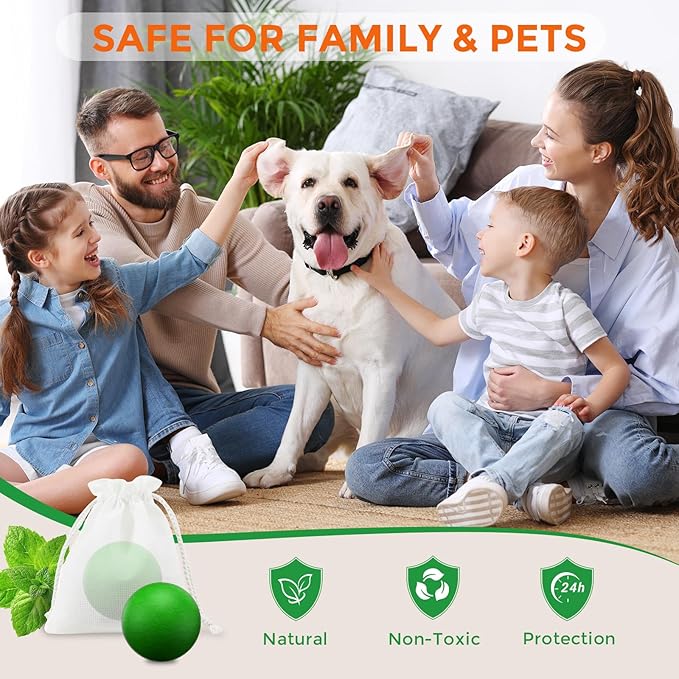 Rodent Repellent 12 Pack, Natural Peppermint Mouse Repellent Balls, Safe for Family & Pets, Indoor & Outdoor Pest Control for Mice Rats Roaches Spiders Ants, for Home Garage Basement Attic Kitchen