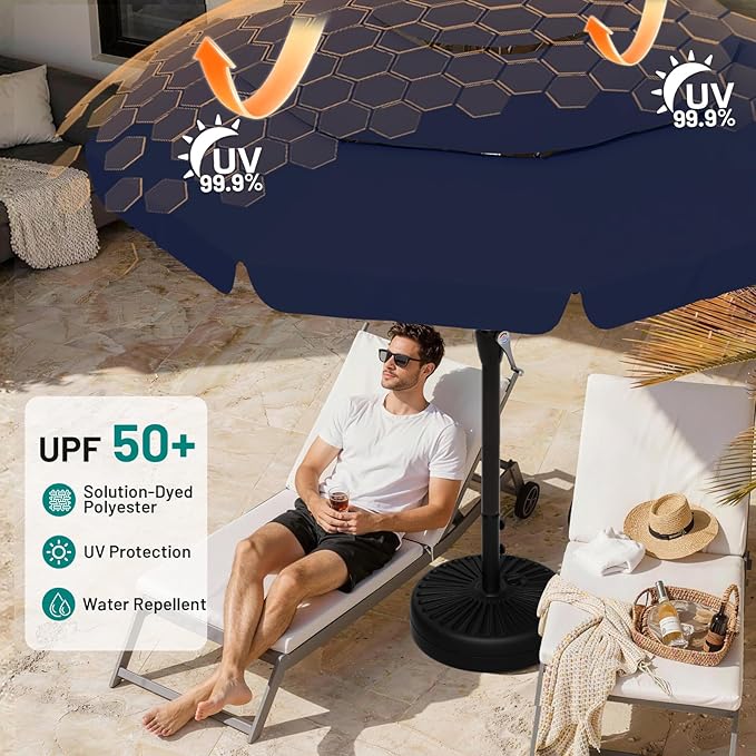 AreShark 12FT 3-Tiers Patio Umbrella with Valance, Outdoor with Crank, Large Outdoor Market Umbrellas Vented with 8 Sturdy Ribs, Patio Table Umbrellas for Garden, Deck, Backyard, Pool, Navy
