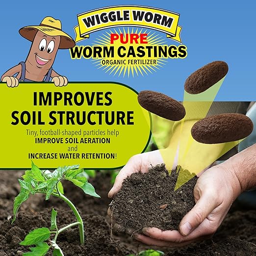 Wiggle Worm 100% Pure Organic Mineral-Dense Worm Castings Fertilizer in Resealable Zipper Pouch, 4.5lbs - Improves Soil Fertility and Aeration for Growing Better Houseplants, Vegetables, and More