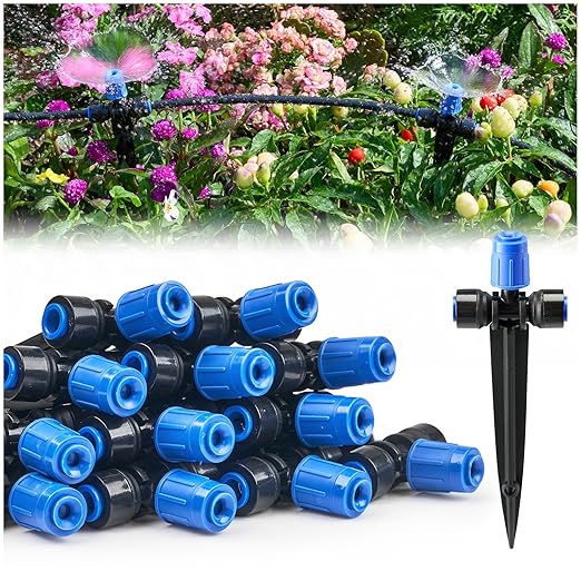 HIRALIY 15 Piece Quick-Connect Drip Irrigation Emitters for Drip Irrigation Kit Series 1/4'' Tubing, Vortex Adjustable Water Flow Dripper with Stake