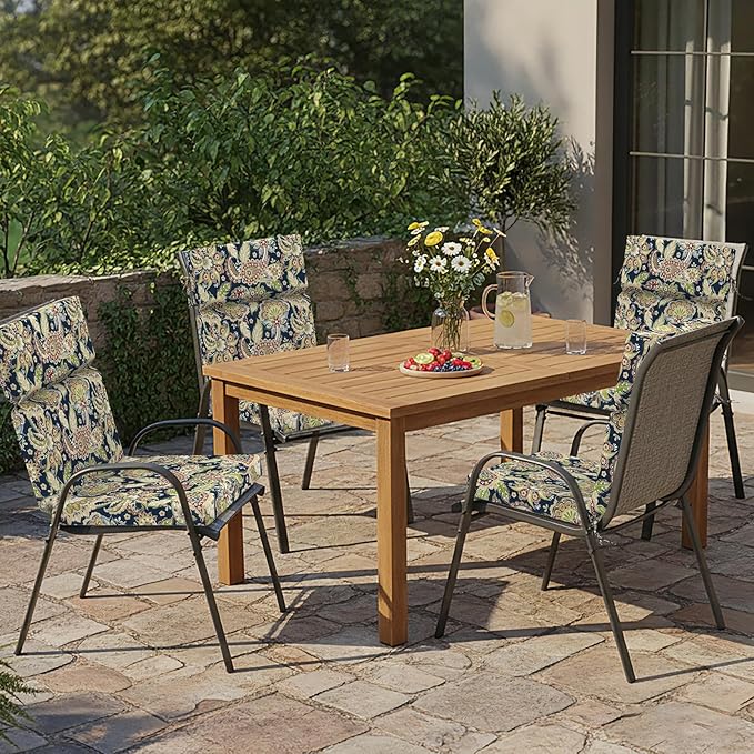 DYTXIII Outdoor High Back Chair Cushions Set of 2, 44"x22" Water Repellent Patio Seat Cushions with Elastic Sponge, All Weather Chair Pads for Rocking, Dining, Patio Furniture - Paisley Sapphire