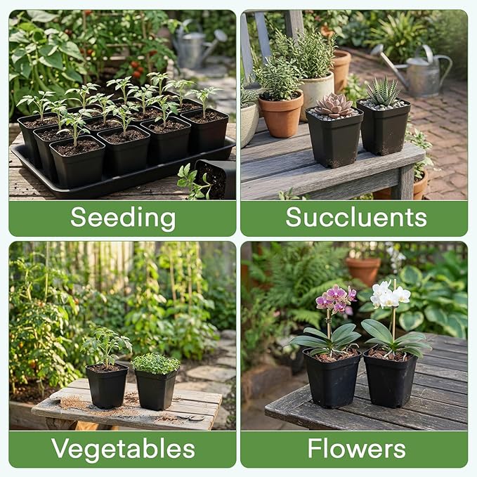 GREANER 2.7 Inch Planter Nursery Pots, 60 Packs Small Plastic Pots for Plants, Black Potting Pots with Drainage Holes for Indoor Outdoor(20 Packs Labels)