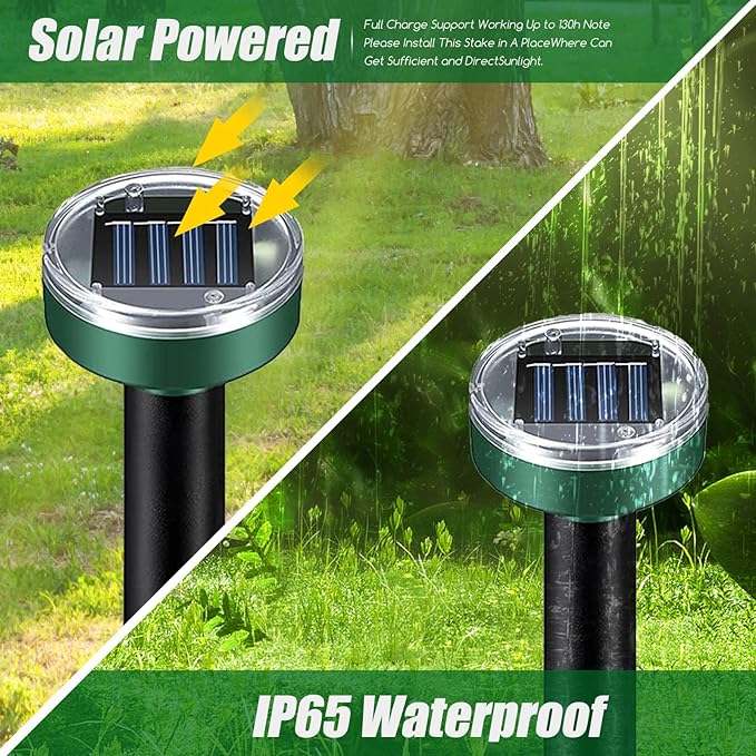 Mole Repellent Solar Powered,8 Pack Vole Repellent Outdoor for Yard,Ultrasonic Deterrent Stakes for Mole,Gopher,Groundhog,Armadillo,Waterproof Chipmunk Repeller for Protect Spring Vegetable Garden