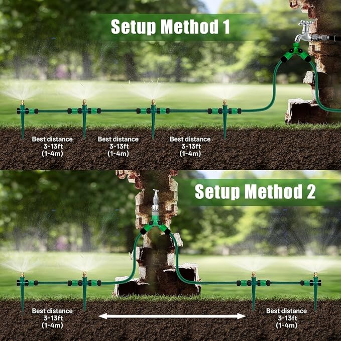 Joyhalo 4 Pack Flexible Sprinkler System with Spike Base, Above Ground Sprinkler System kit, Multi-Adjustable Irrigation Sprinkler Set for Yard, Lawn, 32.5FT Garden Hose Included