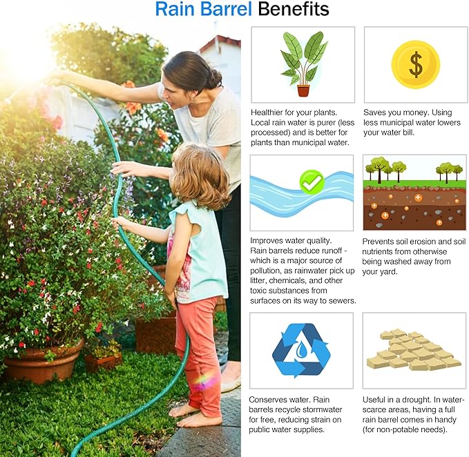 Renator Brass Rain Barrel Spigot Kit. Lead-free Compliant. 3/4 Inch Quarter Turn Ball Valve. Rain Barrel Kit For Any Including 5 55 Gallon Drum Spigot Bucket, with Bulkhead Fitting, Tape