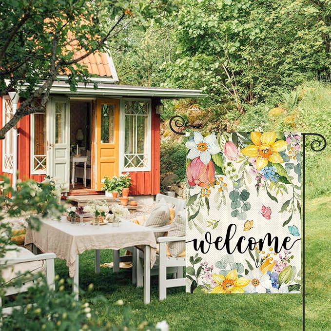 AVOIN colorlife Spring Flowers Garden Flag 12 x 18 Inch Double Sided, Seasonal Welcome Yard Outdoor Flag