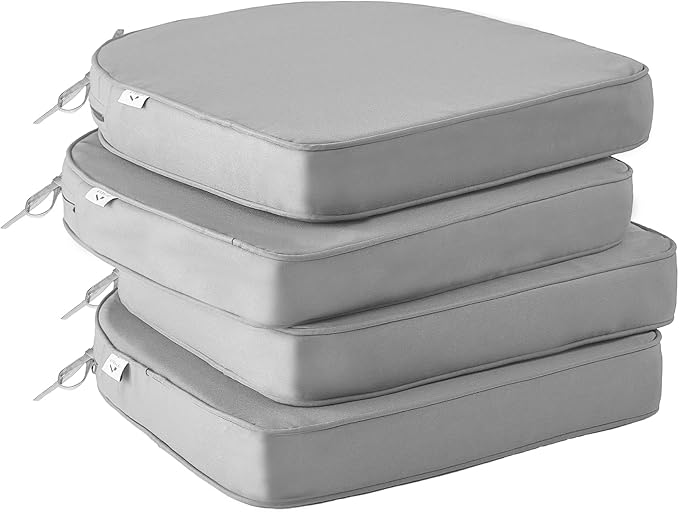 IPYNBAP Outdoor Chair Cushions Set of 4 -Waterproof Outdoor Seat Cushions for Patio Furniture, Patio Chair Cushion with Handle and Ties, Round Out Door Chair Pads,18.5" x 16" x 3", Grey