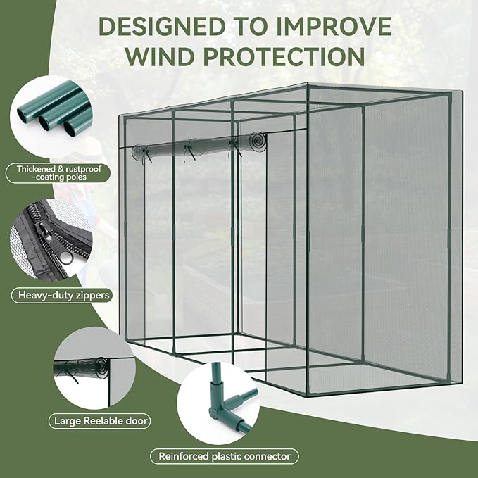 Crop Cages for Garden Plant, 9.8x3.3x6 Ft Plant Protection Tent with Zippered Door, Raised Garden Bed Cover with Frame, Wind-Resistant Plant Cages for Outdoor Plants Vegetable Flower