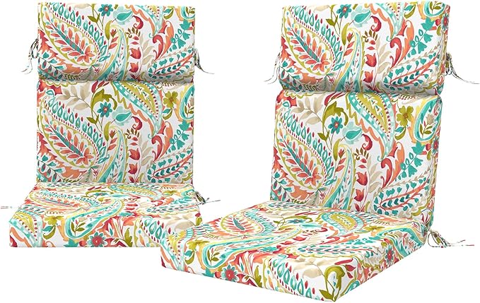 DYTXIII Outdoor High Back Chair Cushions Set of 2, 44"x22" Water Repellent Patio Seat Cushions with Elastic Sponge, All Weather Chair Pads for Rocking, Dining Chairs, Patio Furniture - Pretty Paisley