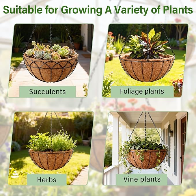 Halatool 2 Pack 8 Inch Coconut Liners for Planters 100% Natural Coco Coir Fiber Hanging Basket Liners Reusable Round Coco Liner for Flowers Vegetables Balcony Garden Patio Porch Home Decor