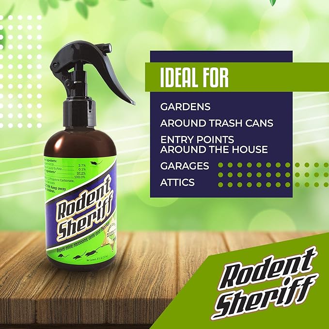 Rodent Sheriff Peppermint Oil Repellent Spray Fast Acting Pest Control | Repels Mice, Racoons, Ants, and More