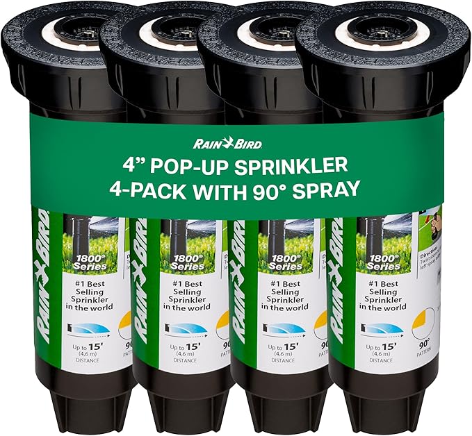 Rain Bird 1804QDPRS Pressure Regulated 1800 Series Dual Spray 4 in Pop Up Sprinkler Head (4 Pack, Fixed 90 Degree)