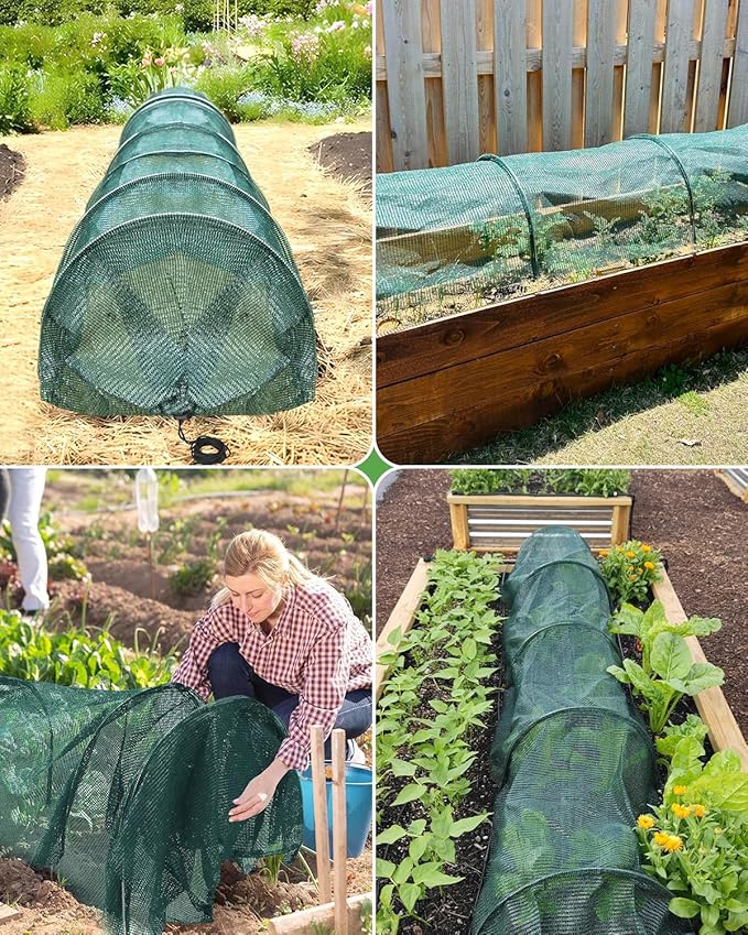 Foldable Garden Tunnel Sun Shade Hoop Cover,9.8×1.5 FT Portable Shade Cloth with Built-in Hoops Plant Cover,Ready-to-Use Garden Bed Shade Cover Netting for Vegetables,Fruits