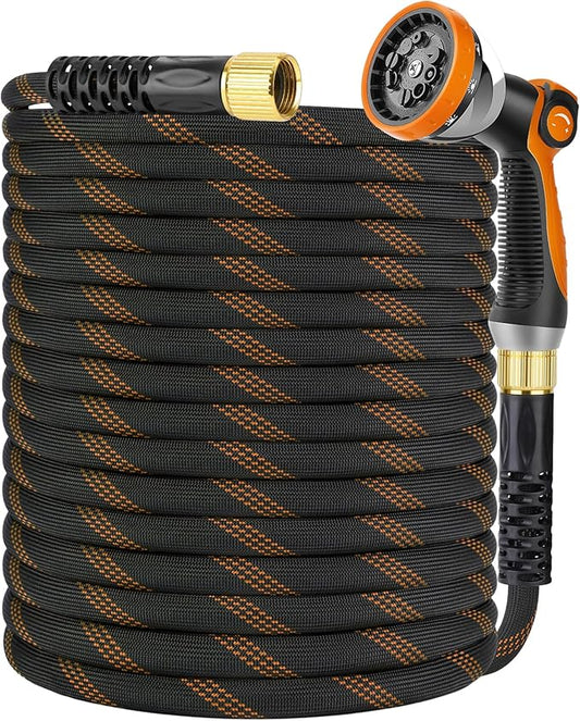 Non-Expanding Garden Hose 100 ft, Kink Free Flexible Water Hose with 10-Pattern Spray Nozzle, Lightweight Hose Pipe, Leak Proof, 3/4" Swivel Connectors, Super Fabric, Portable Storage Strap