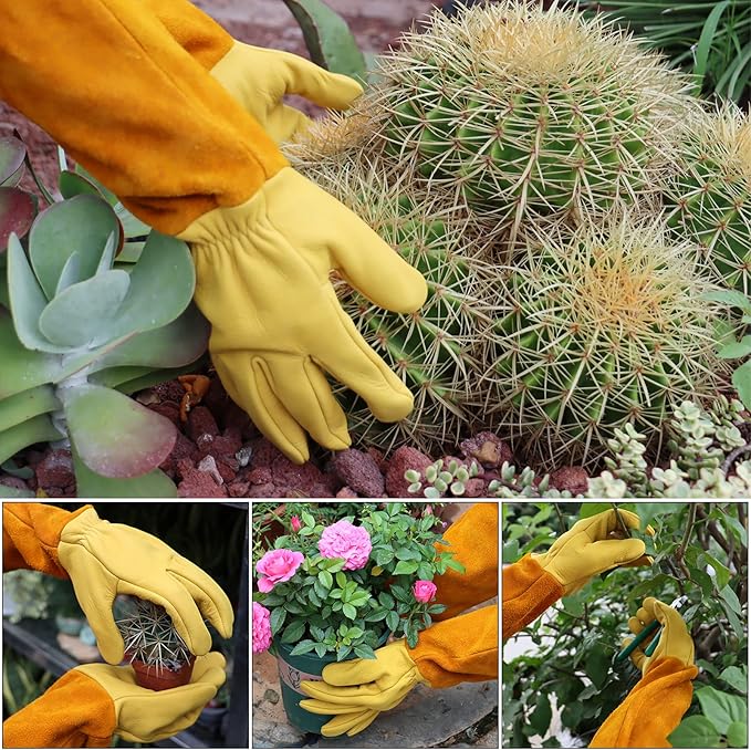 Morzejar Professional Gardening Gloves for Men&Women, Rose Pruning Gloves Thorn Proof, Adjustable Cuff, Breathable Leather Cowhide Long Garden Gloves,Garden Gifts & Tools for Gardener,Yard Work
