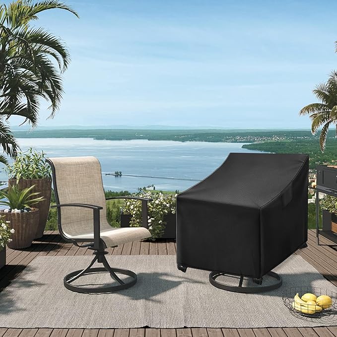 WLEAFJ Outdoor Swivel Chair Covers, Waterproof Heavy Duty Patio Rocking Furniture Covers, Black, 2 Pack - 30" W x 34" D x 38.5" H